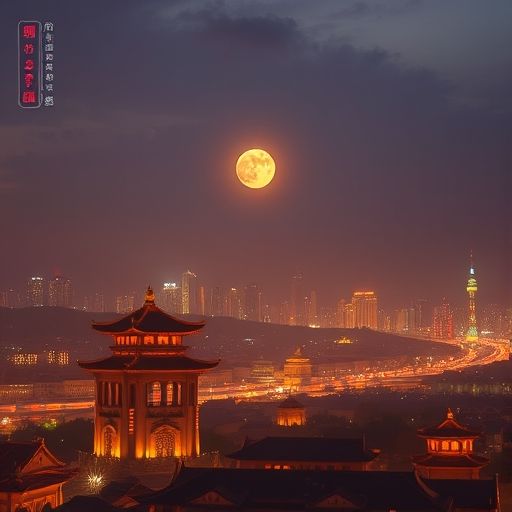 广州白云区方向的城市天际线，远处有山峦，日落时分景色宜人。