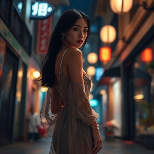 市桥夜色一角，光影斑驳