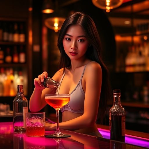 调酒师在吧台忙碌