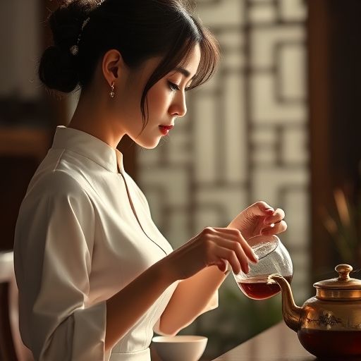 茶艺师专注泡茶的优雅瞬间