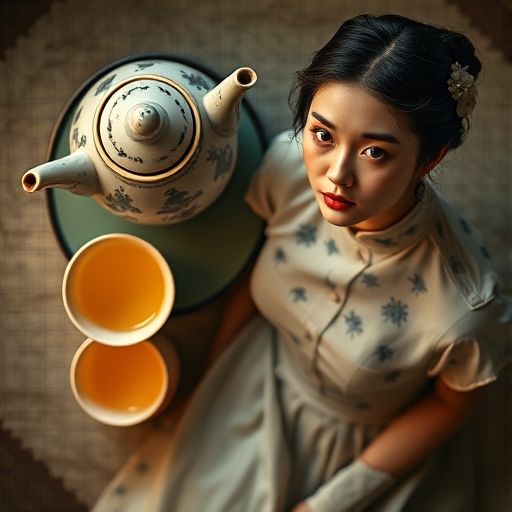 茶室内的龙井茶具