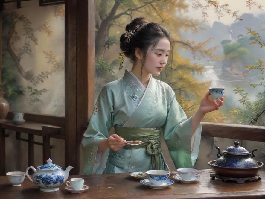 广州茶社茶艺师表演场景