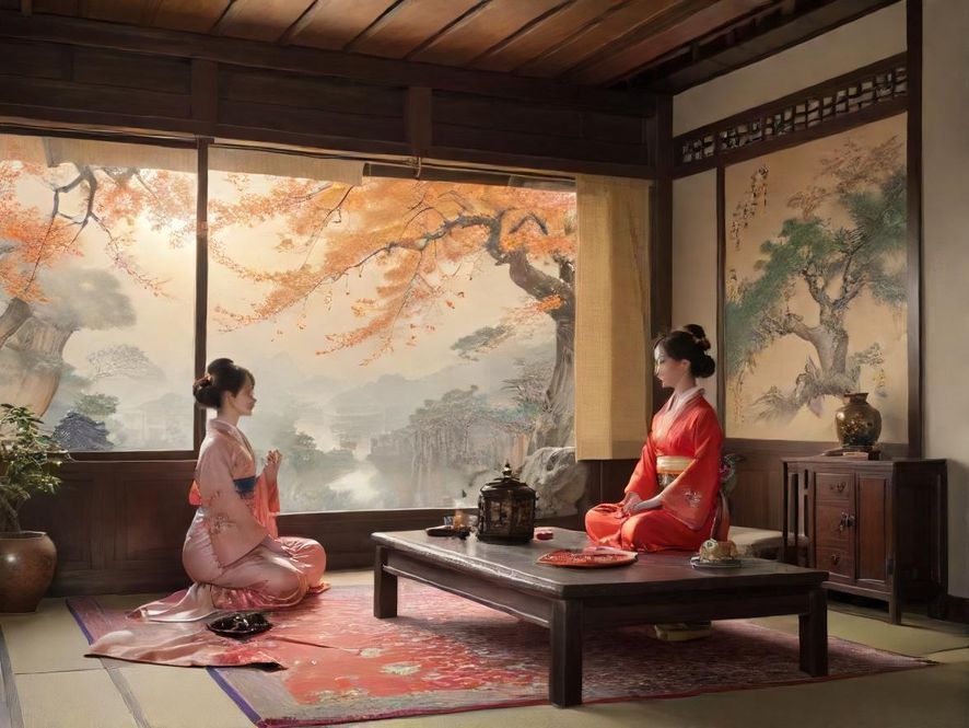 一个充满东方韵味的私人会所包厢，灯光柔和，沙发舒适，营造出极致的放松氛围。