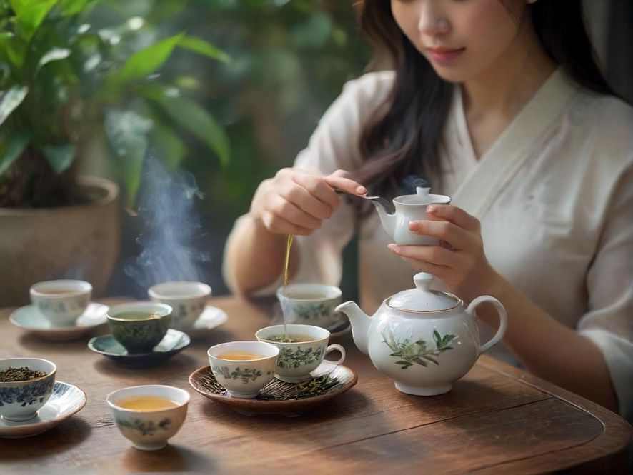 新茶与精致茶具的搭配展示