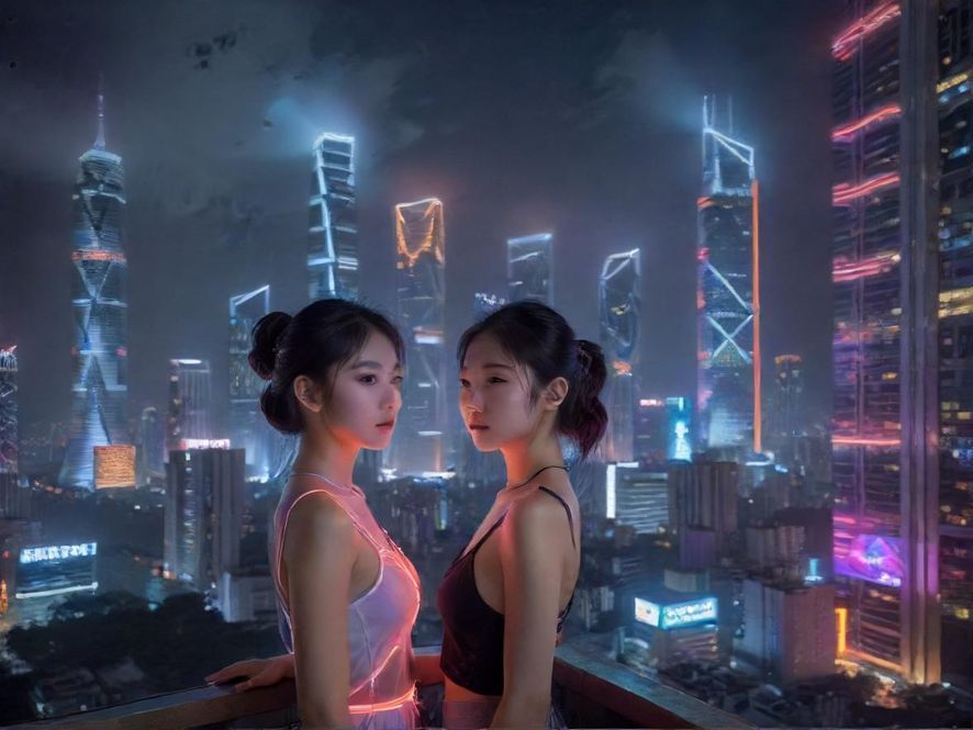 深圳夜景与休闲场所融合画面