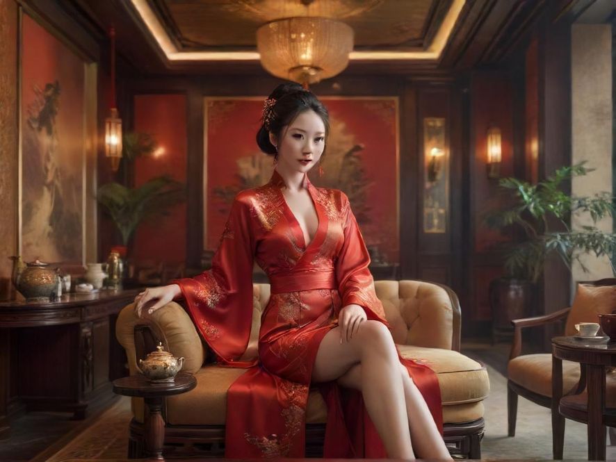 广州一家顶级品茶会所的奢华雅座，氛围温馨