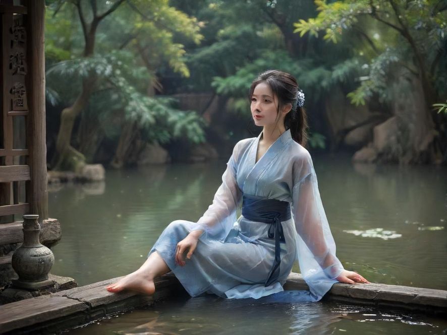 特写镜头下的水疗池，水质清澈，旁边是桑拿房