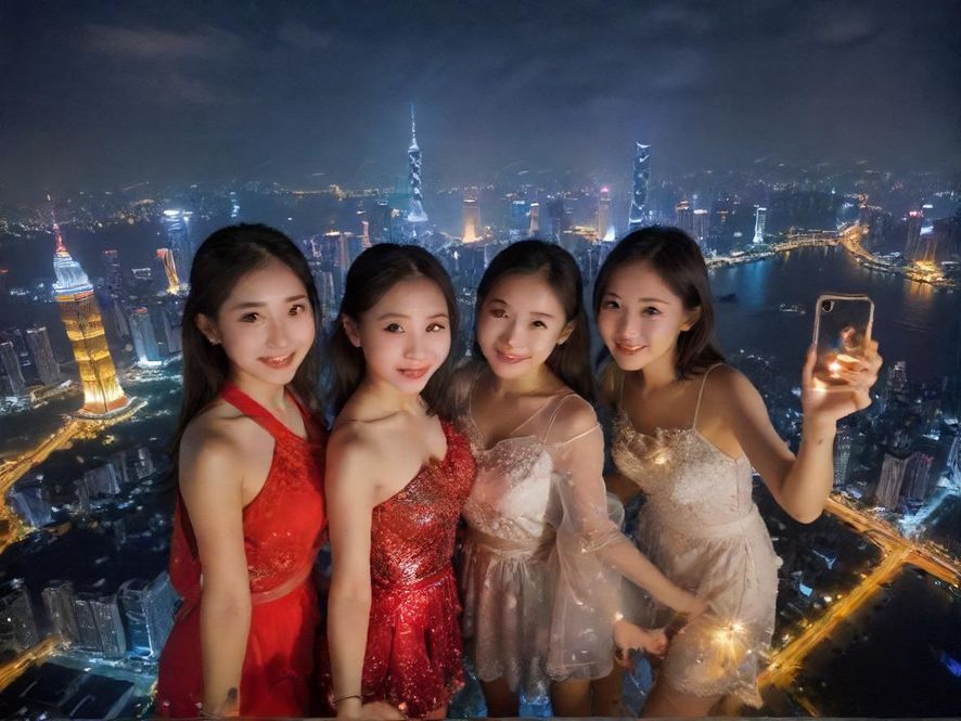广州珠江新城璀璨夜景，高楼大厦灯火辉煌