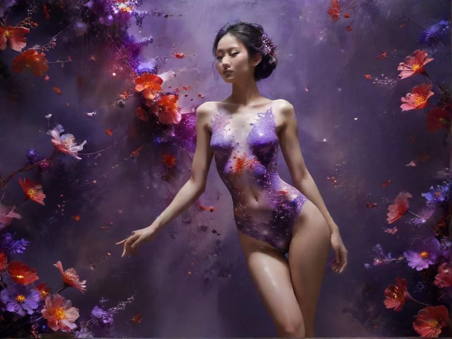 抽象的彩色花朵，充满梦幻和放松的意境