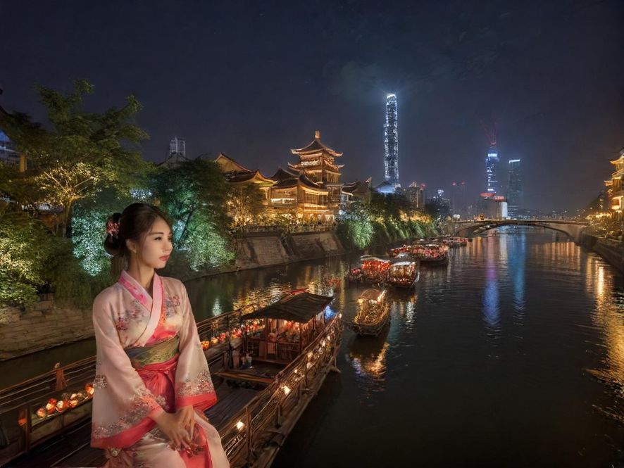 秦淮河夜景，灯火璀璨，休闲好去处