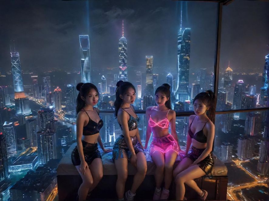 广州珠江新城璀璨夜景，高楼林立，车水马龙，充满未来感