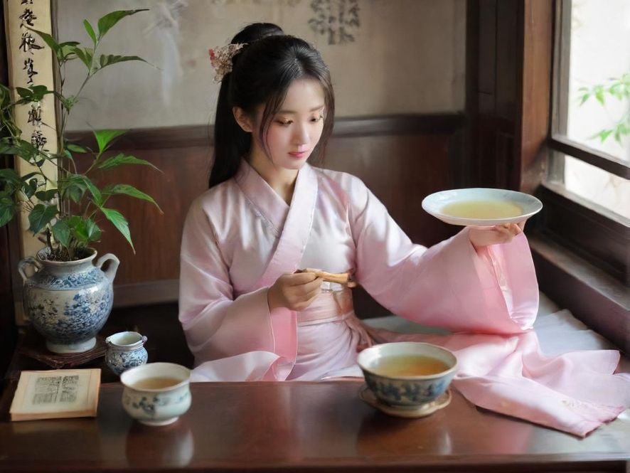 一间古色古香的茶室,茶香袅袅,琴声悠扬,让人忘却尘世喧嚣,沉浸在宁静与雅致之中。